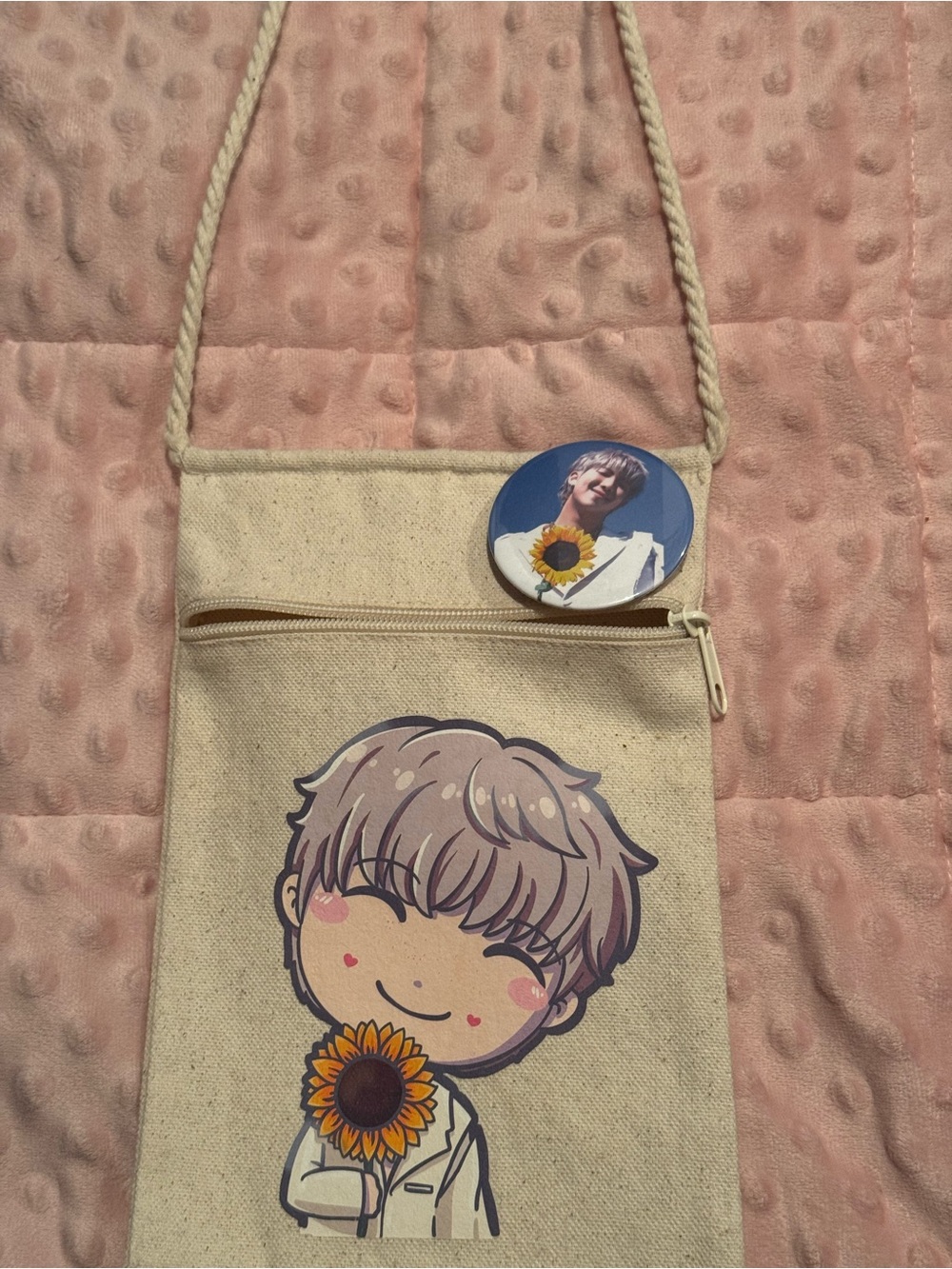 BTS RM/Namjoon crossbody bag with pin.  Never worn or used.